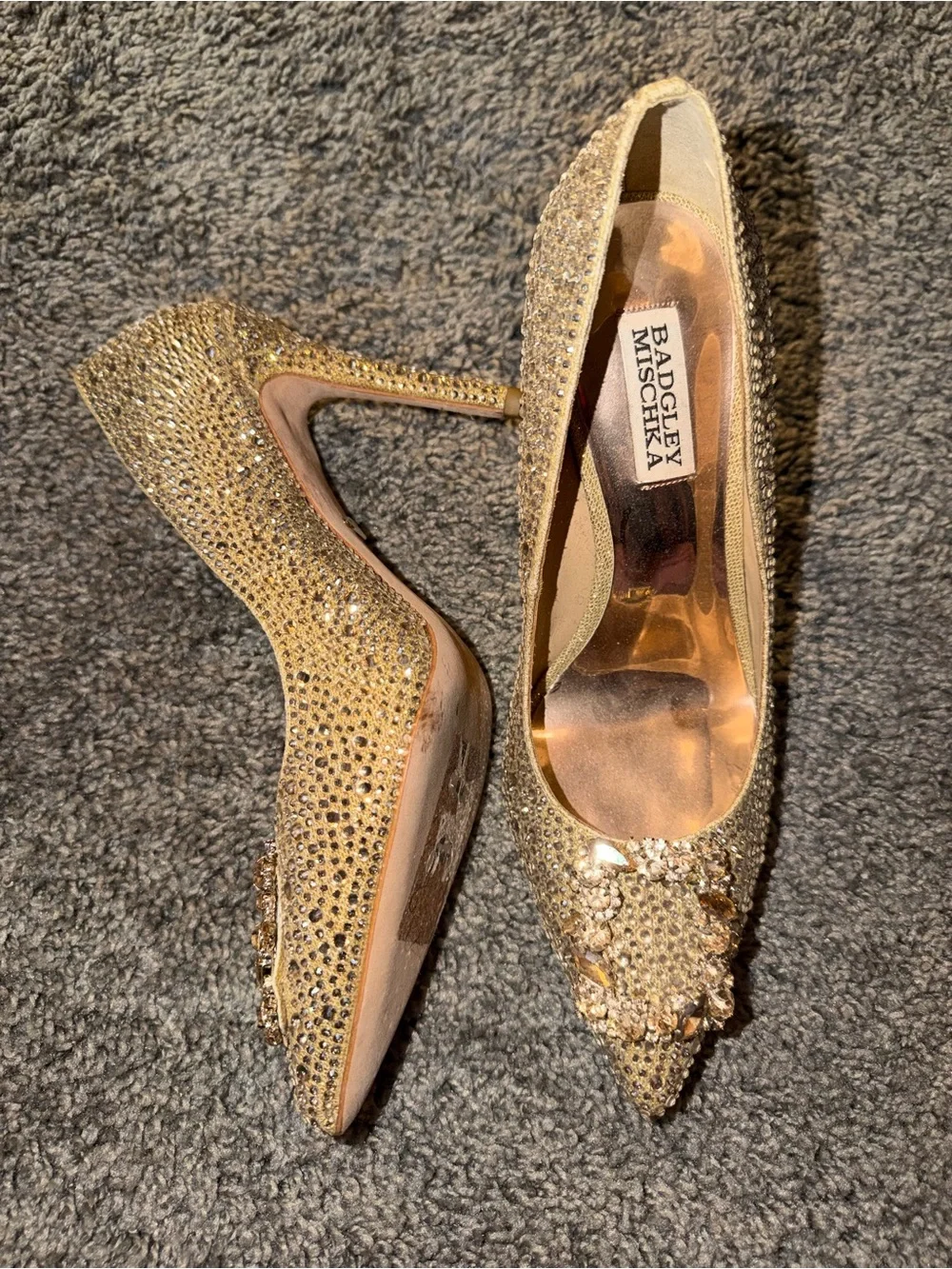 Badgley Mischka Gold Jeweled Pointed-Toe Heels